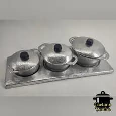 Miniatura de Chapa de Fogão e Panelas em Aluminio Prata 3 em 1