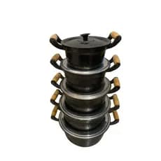 Jogo de Panelas de Aluminio com 05 Panelas, Craqueada Preta, Anel