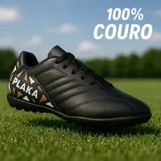 Chuteira Society de Couro Preta/Dourada -Couro de Couro Sport