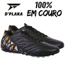 Chuteira Society de Couro Em Couro Preta D'plaka - Chuteira Couro Society D'plaka 100% c