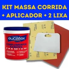 Kit Massa Corrida Premium Eucatex + Aplicador Celuloide Flexível + 2 Lixas Tamanhos Variados