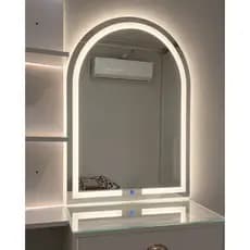 Espelho Janela Oval Arco 3 Cores LED com Botão Touch Iluminação Banheiro Penteadeira