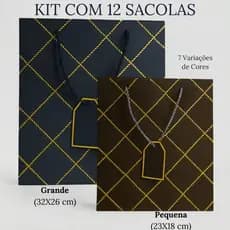 Kit Pacote com 12 Sacolas Luxo para Presente Trançada Pequena(22cmX18cmx10cm) ou Grande(30x26cmx12cm)