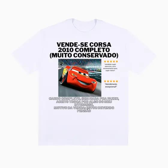 Camiseta Streetwear Oversized Meme Shitpost Relampago Mcqueen Estampada Estilosa Vendo Carro Larga Hip Hop