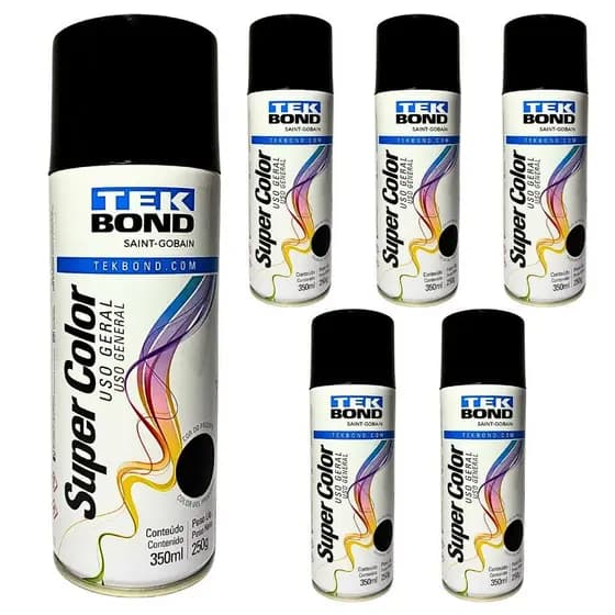 6 TINTAS SPRAY PRETO FOSCO TEKBOND 350ML
