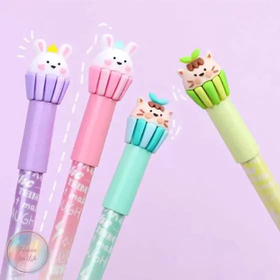 Caneta gel apagavel gatinho e ursinho brigadeiro fofa