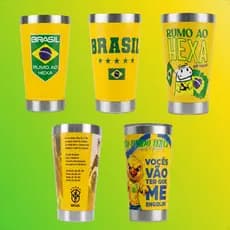 KIT 5 Copo Térmico 360 HD 473 ml Estampa Seleção Brasileira