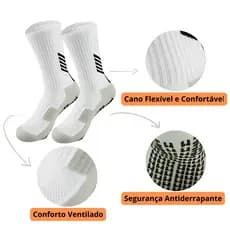 Kit 3 Meias Antiderrapantes Profissional Grip Alta Performance Esportiva Futebol Academia 35-44