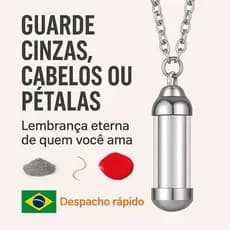 Colar Urna Relicário Memorial em Aço Inox com Vidro para Cinzas Cabelos Pet Dog Flores Lembrança