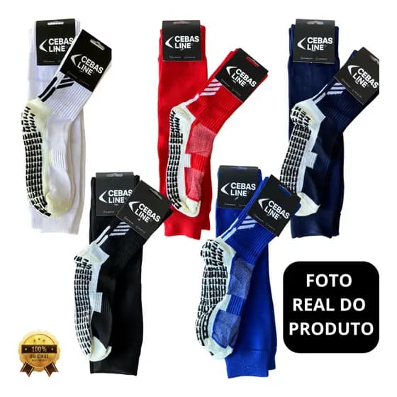 Kit Meia Antiderrapante Futebol + Canelito Pernito Sem Pé Grip Treino Esportivo