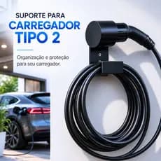 Suporte Universal Carregador Carro Elétrico Tipo 2 Wallbox Organizador Cabo Premium Parede