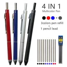 4 Em 1 Caneta Metálica Multicolor Esferográfica Sensor De Gravidade 3 Cores E 1 Lápis Mecânico Escritório De Papelaria Escolar