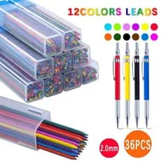 37Pcs 2.0MM Lápis Mecânico De Metal Com Desenho De Arte De Chumbo Automático Especial Material Escolar