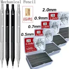 Conjunto De Lápis Mecânico De Metal Com Recarga De Chumbo 2B , Desenho 0.5 0.7 0.9 2.0 Mm , Automático Para Escrita Esco
