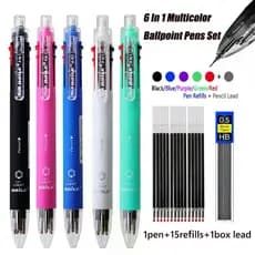 17 Pçs/Set 6 Em 1 Caneta Esferográfica Multicolorida Conjunto De Canetas Multifuncionais Recarga De 5 Cores E 1 Lápis Au
