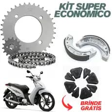 Kit Relação Transmissão Biz 125 Biz 100 pop 100 + Lona Freio Patins + Coxim Da Coroa