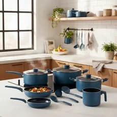 Jogo de Panelas 9 Peças Antiaderente Azul – Cozinha Completa, Elegante e saudável Cozimento sem óleo