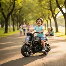 Moto Elétrica Infantil Dark Rider Preta Com Farol LED E Rodinhas Bateria Recarregável 6v Meninos e Meninas