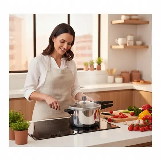 Panela de Pressão 7 Litros Fechamento Externo Aço Polido Resistente Segura Prática Cozinha Rápida Grande Durável Premium