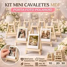 Kit Mini Cavalete MDF Porta Foto Polaroid Decoração Mesa Festa Casamento Lembrancinha