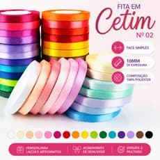 Fita Cetim nº 02 com 10mm - Fita aviamento para Laço, Lembrancinhas Luxo, Casamento, Festa, Batizado