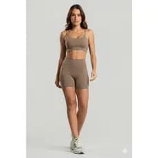Conjunto Fitness Feminino Short e Top Poliamida Academia Treino Cintura Alta Zero Transparência