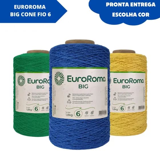 Barbante EuroRoma Big Nº 6 1,8kg 1830m Fio para Crochê Artesanato Algodão Reciclado