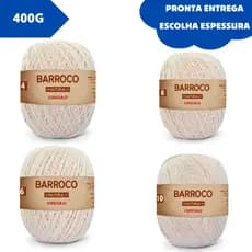 Barbante Barroco Natural 400g Fio 4 - 6 - 8 e 10 Círculo 100% Algodão Crochê