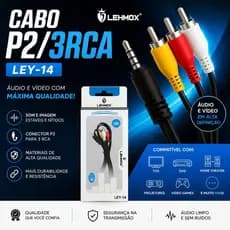 Cabo P2 3RCA LEHMOX LEY-14 para TV DVD Projetor e Home Theater