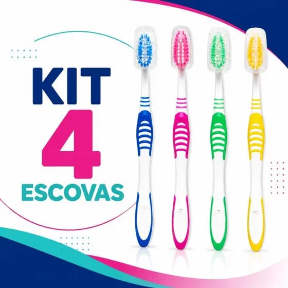 Kit 4 Escovas de Dente Macias com Capa Protetora Coloridas