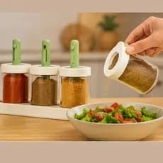 Porta Temperos 3 Potes com Tampa Dosadora e Suporte Organizador para Bancada Cozinha