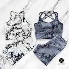 Kit 2 Conjuntos Short e Top Trançado Com Bojo Tie Dye Roupa Academia Ciclismo Corrida Marmorizado