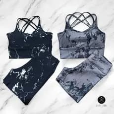 Kit 2 Conjuntos Short e Top Trançado Bojo Removível Tie Dye Roupa feminina Fitness Academia Ciclismo