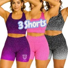 Kit 3 Shorts Feminino Academia Degradê Roupa Bermuda Fitness Cintura Alta Zero Transparência