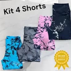 Kit Shorts Feminino Marmorizado Modelador Cintura Alta Grosso Zero Transparência Roupa Academia