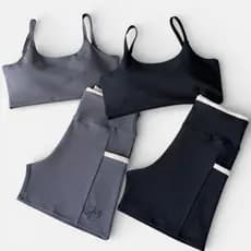 Kit 2 Conjunto Line Top Costas Abertas Bojo + Shorts Bolso Lateral Cintura Alta FItness Academia