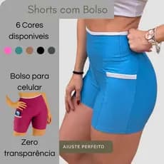 Shorts Shortinhos Due Line Academia bolso Feminino Detalhe Bicolor Cintura Alta Zero Transparência