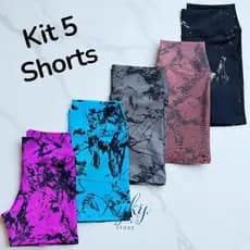 Kit 5 Shorts Feminino Fitness Tie Dye Marmorizado Roupa Academia Cintura Alta Feminino Zero Transparencia