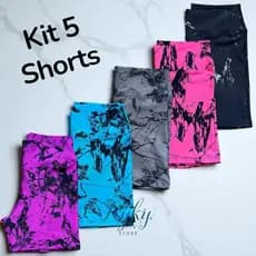 Kit 5 Shorts Fitness Marmorizado Roupa Academia Cintura Alta Feminino Tie Dye Zero Transparencia