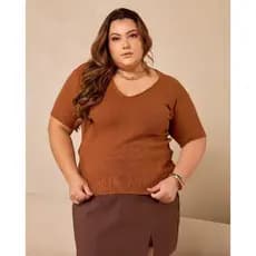 Blusa T-shirt Tricot Plus Size Modal Manga Curta Lisa Feminina
