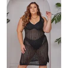 Saída de Praia Plus Size Feminina Linha Tricot Verão Praia Rendada