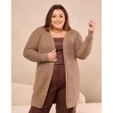 Max Cardigan Plus Size em Tricot com Ponto Escama