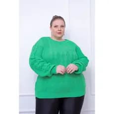 Blusa de Tricot Feminina Plus Size Manga longa Trançada Gola Redonda Inverno Confortável