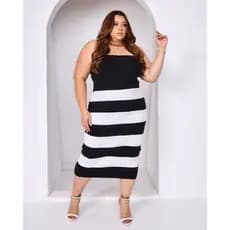 Vestido Midi Plus Size Tomara Que Caia de Tricot Detalhe Modal Listrado