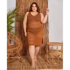 Saida de Praia Plus Size em Tricot Vazado Verão Fresquinha