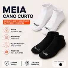 Kit 3 ou 6 Pares Meia Cano Curto Hoahi Soquete Algodão Premium Unissex Branca Preta
