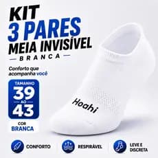 Kit 3 pares Meia Invisivel Branca Hoahi Unissex 39 43 Respiravel Academia Casual Esportiva Confortavel