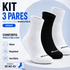 Kit 3 ou 6 Pares Meia Cano Longo Hoahi Atoalhada Algodão Premium Unissex Academia Casual Respirável