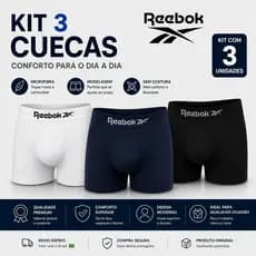 Kit 3 Cuecas Boxer Reebok Original Microfibra Costura Zero Lisa Masculina Premium Macia Confortavel