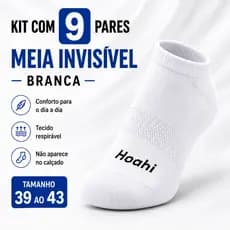 Kit 9 Pares Meia Invisível Hoahi Branca Soquete Sapatilha Algodão Unissex 39 ao 43
